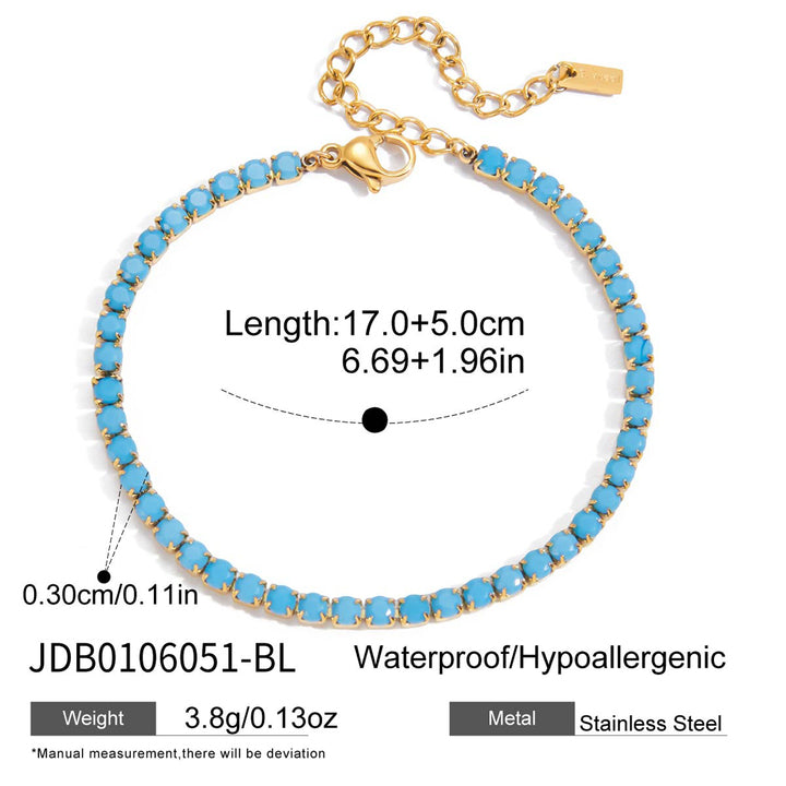 J&D New Arrival 18K PVD Gold Plating Anti Tarnish Waterproof Opaque Blue Turquoise Tennis Bracelet for Women