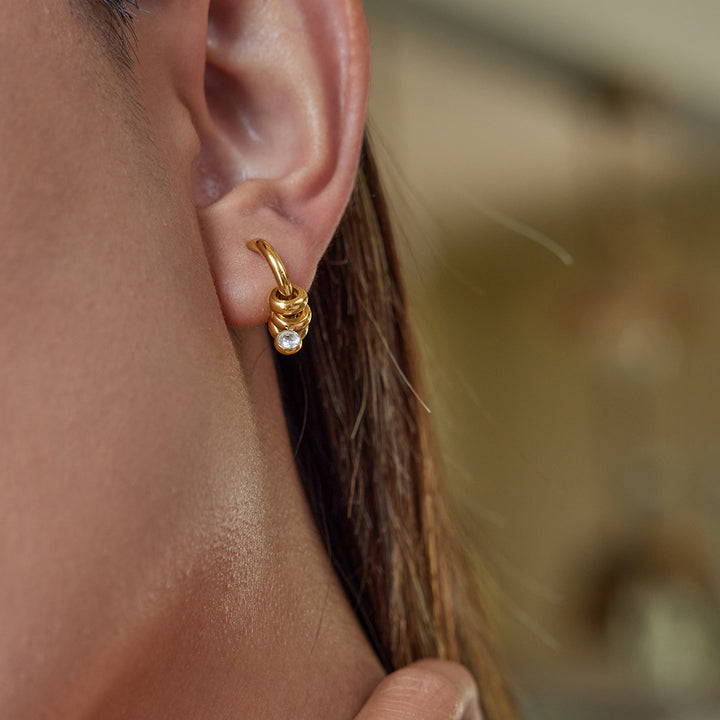 J&D Modern Minimalist 18K Gold Stainless Steel Zircon Pendant Hoop Earrings
