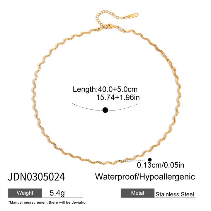 J&D Classic 18K Gold Stainless Steel Simple Minimalist Wave Twisted Chain Paper Clip Hollow Heart Chain Paper Link Necklace
