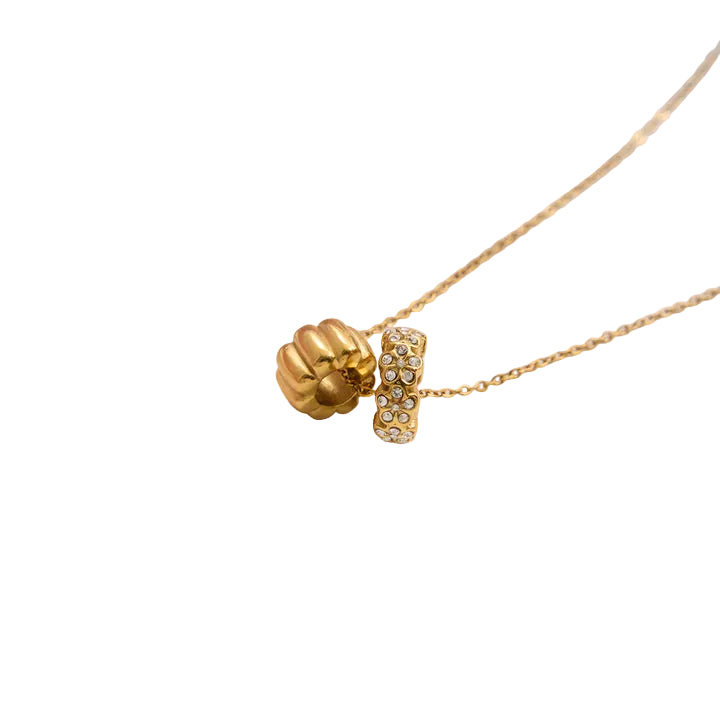 J&D Fashion Lucky Bead Pendant 18K Gold Stainless Steel Square Pink Rhinestone Heart Flower Circle Lucky Bead Necklace