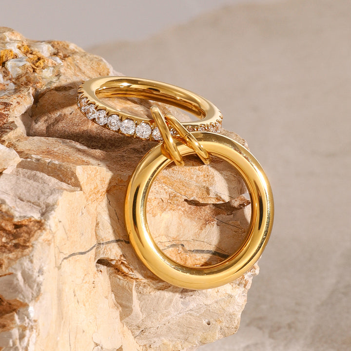 J&D Stainless Steel 18K PVD Gold Plating Smooth Twins Multi Wearing Interlocking CZ Magic Ring