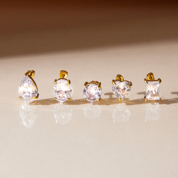 J&D Classic Stud Earring Jewelry for Women Stainless Steel Large Zircon Semi-precious Stone Solitaire Diamond Earring