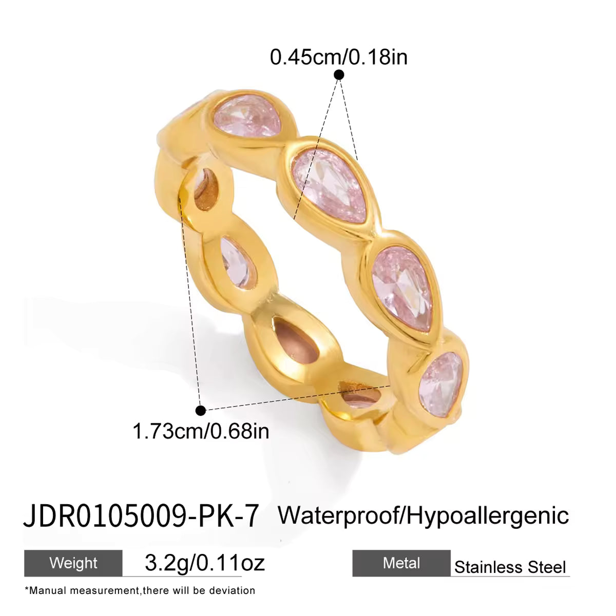Trendy Elegant CZ Ring 18k Gold Plated Stainless Steel White Cubic Zirconia Ring Square Round Oval Heart Shaped Zircon Ring