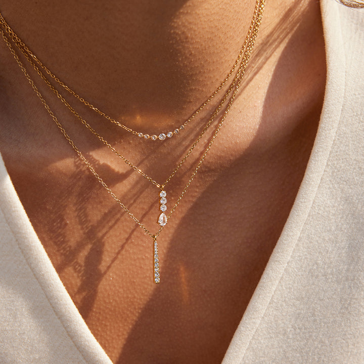 J&D Classic Waterdrop Jewelry 18k Gold Plating Stainless Steel Rhinestone Water Drop Earring Necklace Jewelry Set