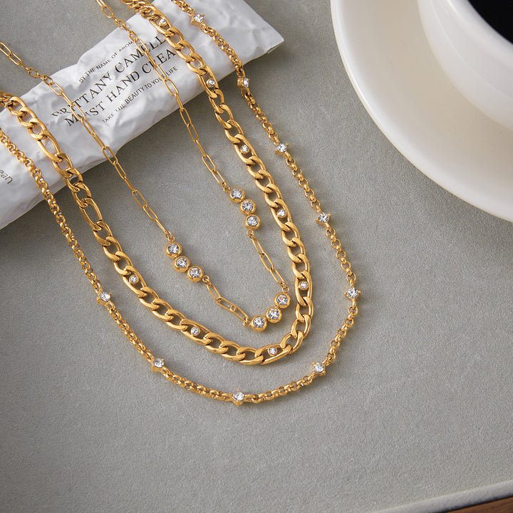 J&D Classic Zirconia Necklace 18k Gold Stainless Steel Fashion Zirconia Paper Clip Link Chain Cubic CZ Figaro Chain Necklace