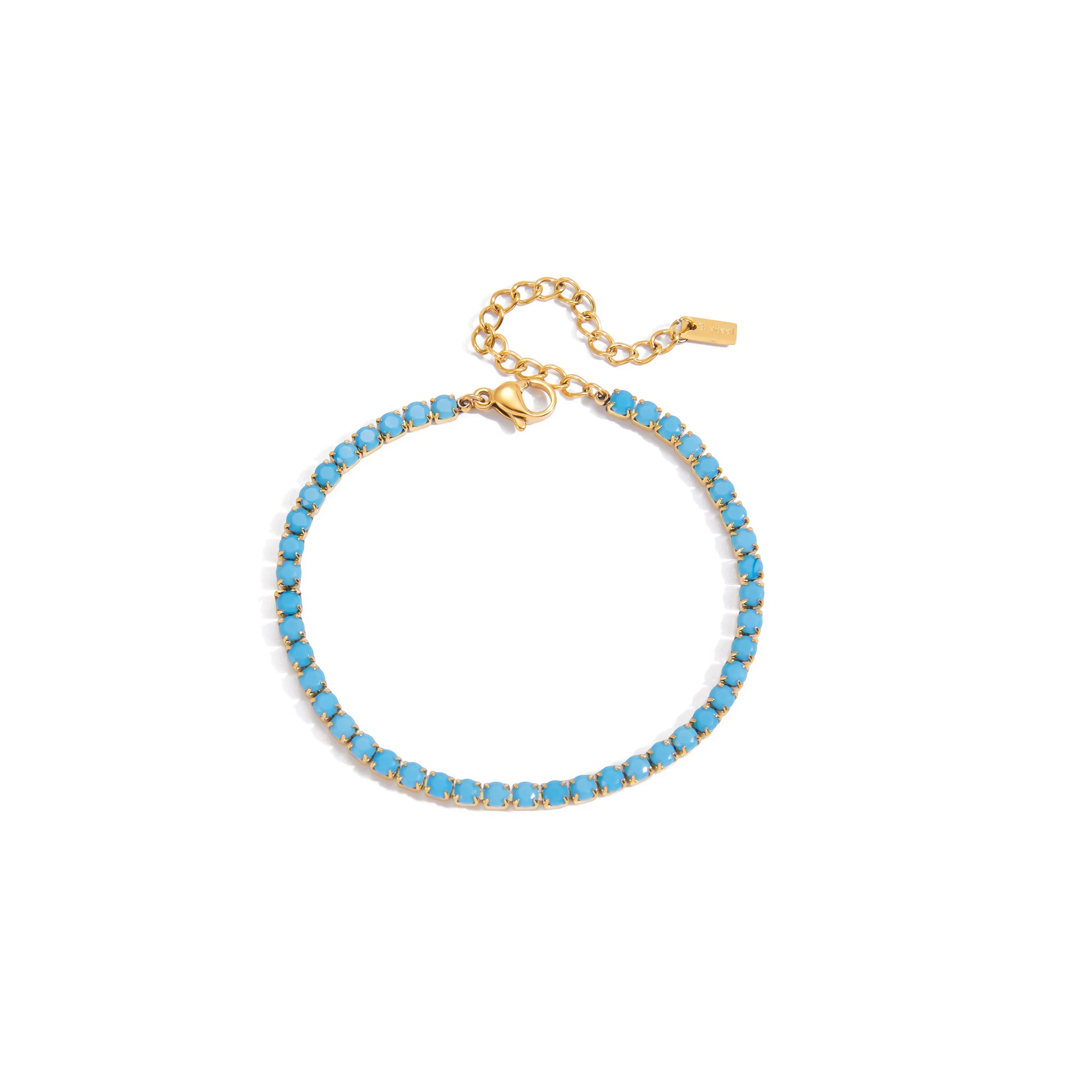 New Arrival 18K PVD Gold Plating Anti Tarnish Waterproof Opaque Blue Turquoise Tennis Bracelet for Women