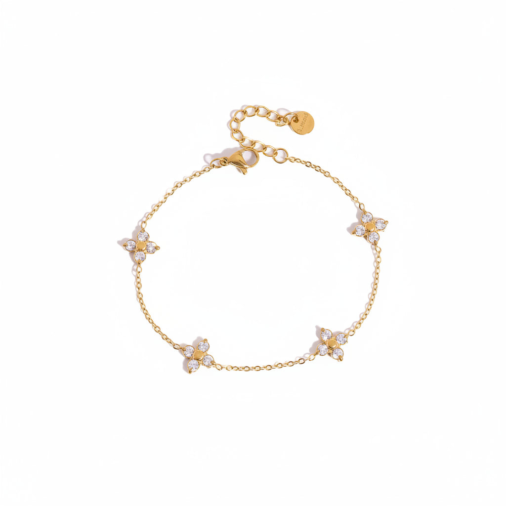 Classic 18K Gold Stainless Steel White Zircon Clover Box Chain Bracelets