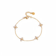 Classic 18K Gold Stainless Steel White Zircon Clover Box Chain Bracelets