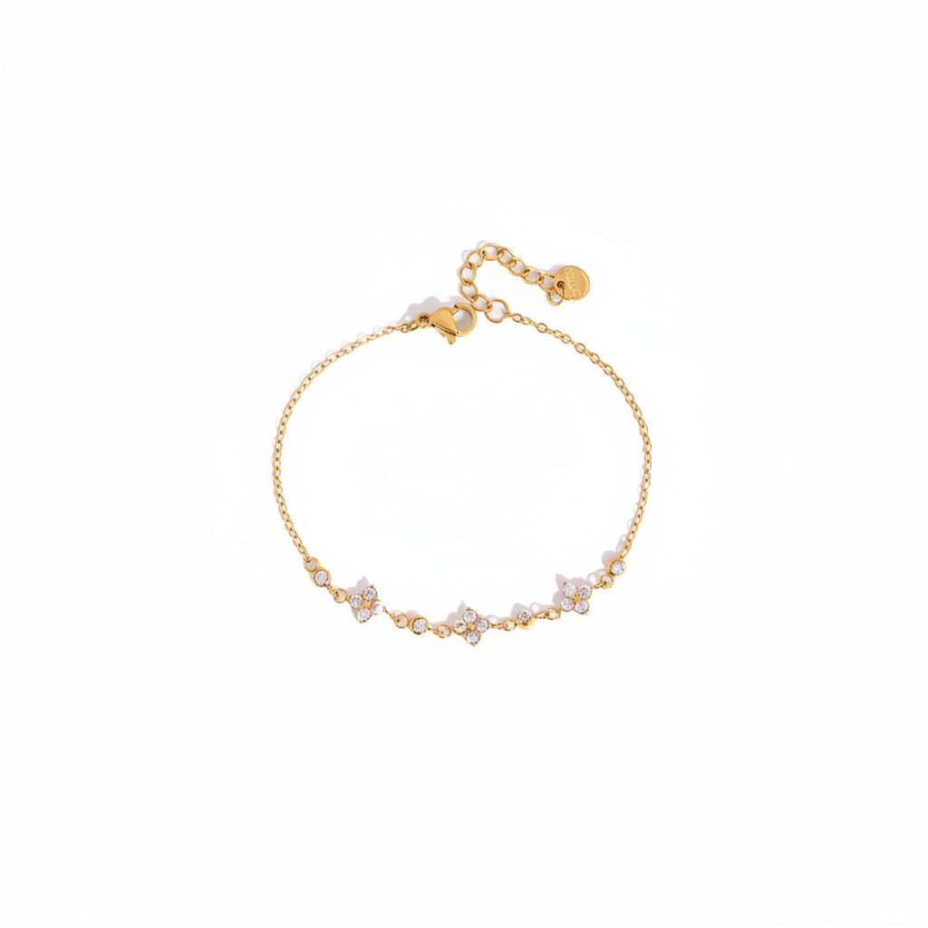 Classic 18K Gold Stainless Steel White Zircon Clover Box Chain Bracelets