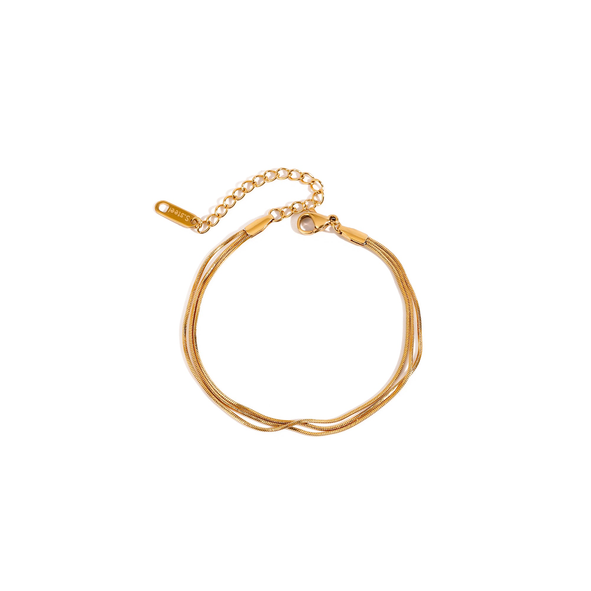 3 Layer Square Snake Chain Stainless Steel Silver Tone Modern Minimalist Bracelet Gift for Women Daily Office Wear Jewelry