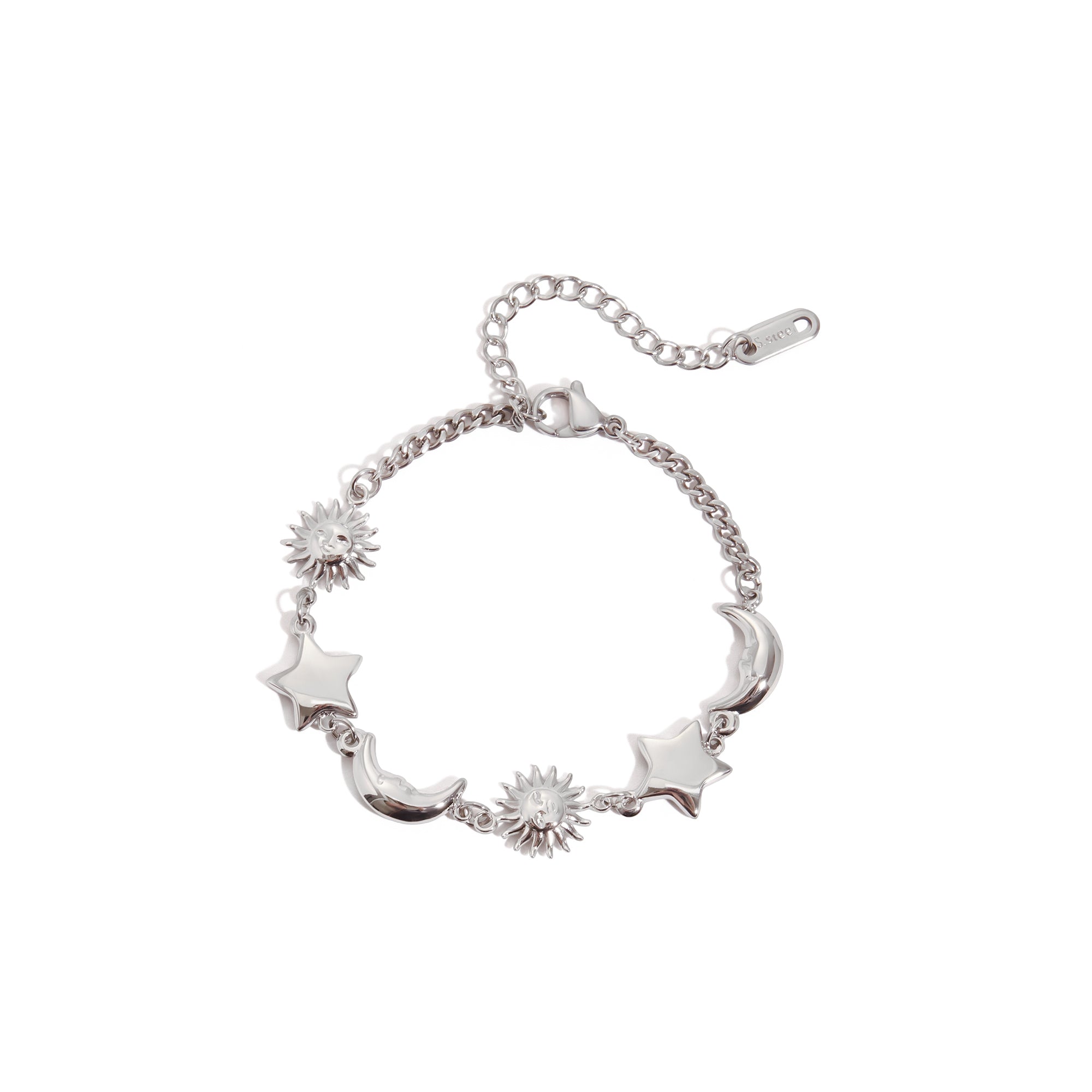 Trendy 2025 Stainless Steel Stackable Minimalist Bracelet Sun Moon Star Charm Polished Jewelry for Women