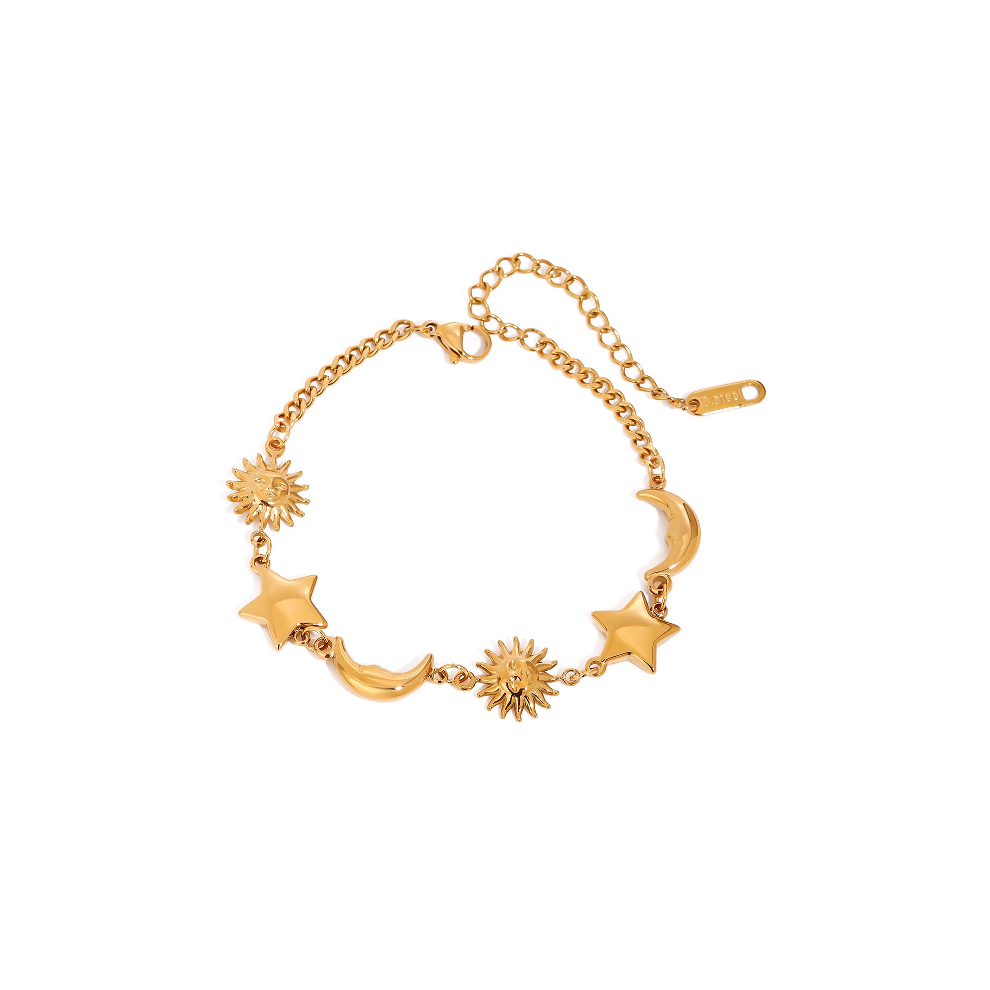 Women's Fashionable Star and Sun Shaped Chain Link Bracelet Soft Material Embossing Enamel Jewelry Charm