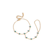 Classic 18K Gold Stainless Steel Round Blue Turquoise Fashion Finger Bracelet