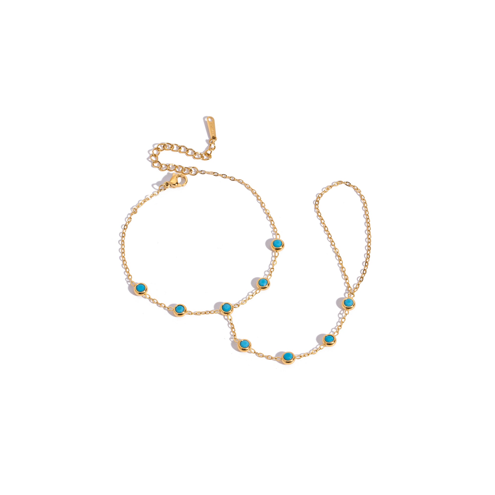 Classic 18K Gold Stainless Steel Round Blue Turquoise Fashion Finger Bracelet