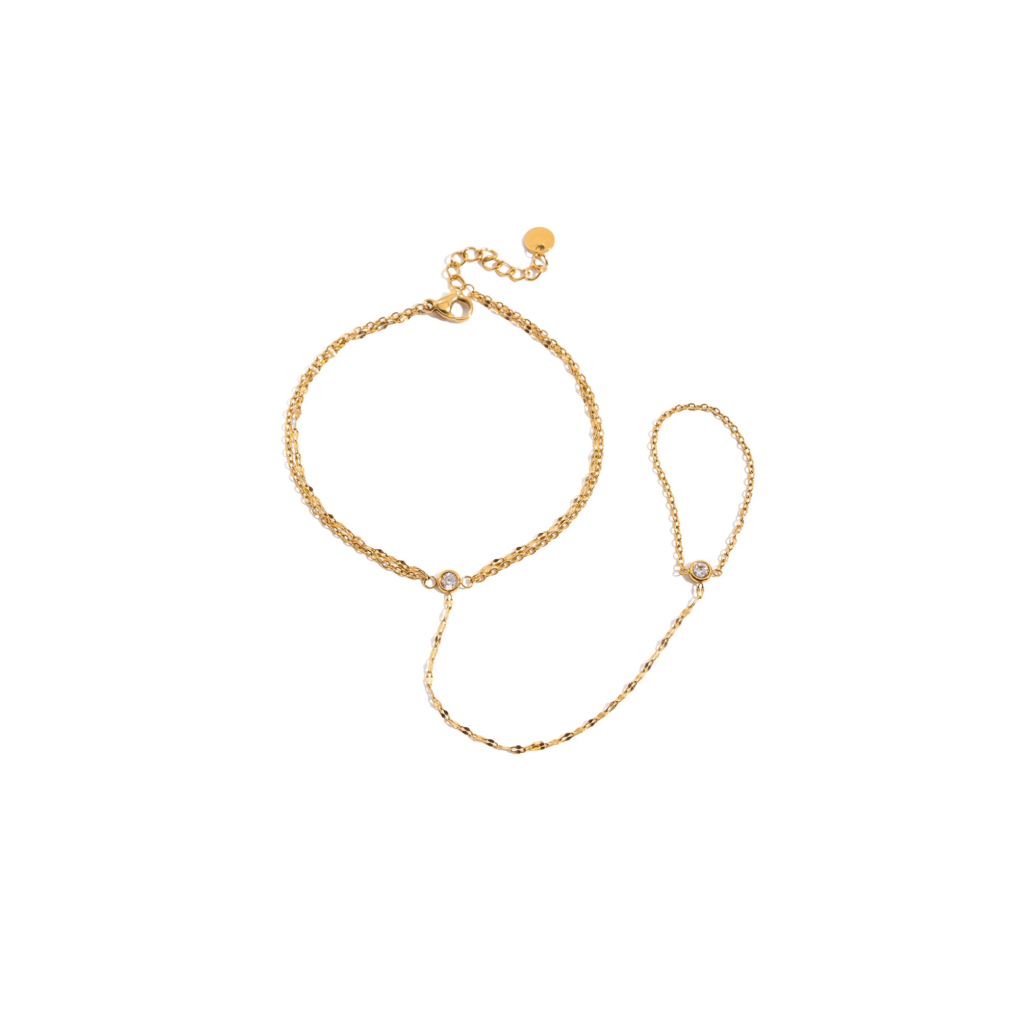 New Arrival Women's Stainless Steel Bracelet Chain and Finger Zircon Bracelet Jewelry