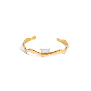 Jewelry Wave Irregular Cuff Bangle 18K Gold Plated Stainless Steel Zircon Opening Bangle