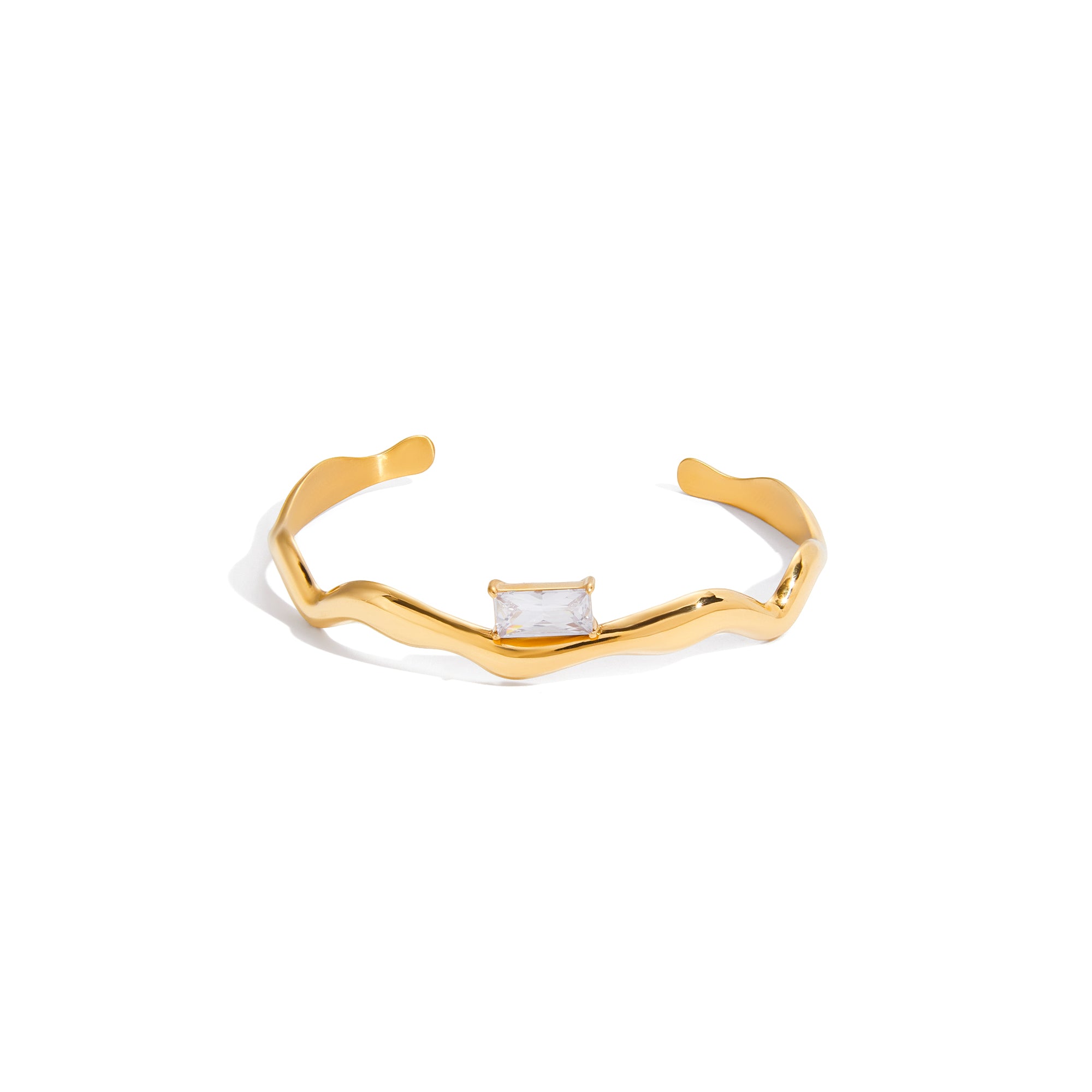 Jewelry Wave Irregular Cuff Bangle 18K Gold Plated Stainless Steel Zircon Opening Bangle