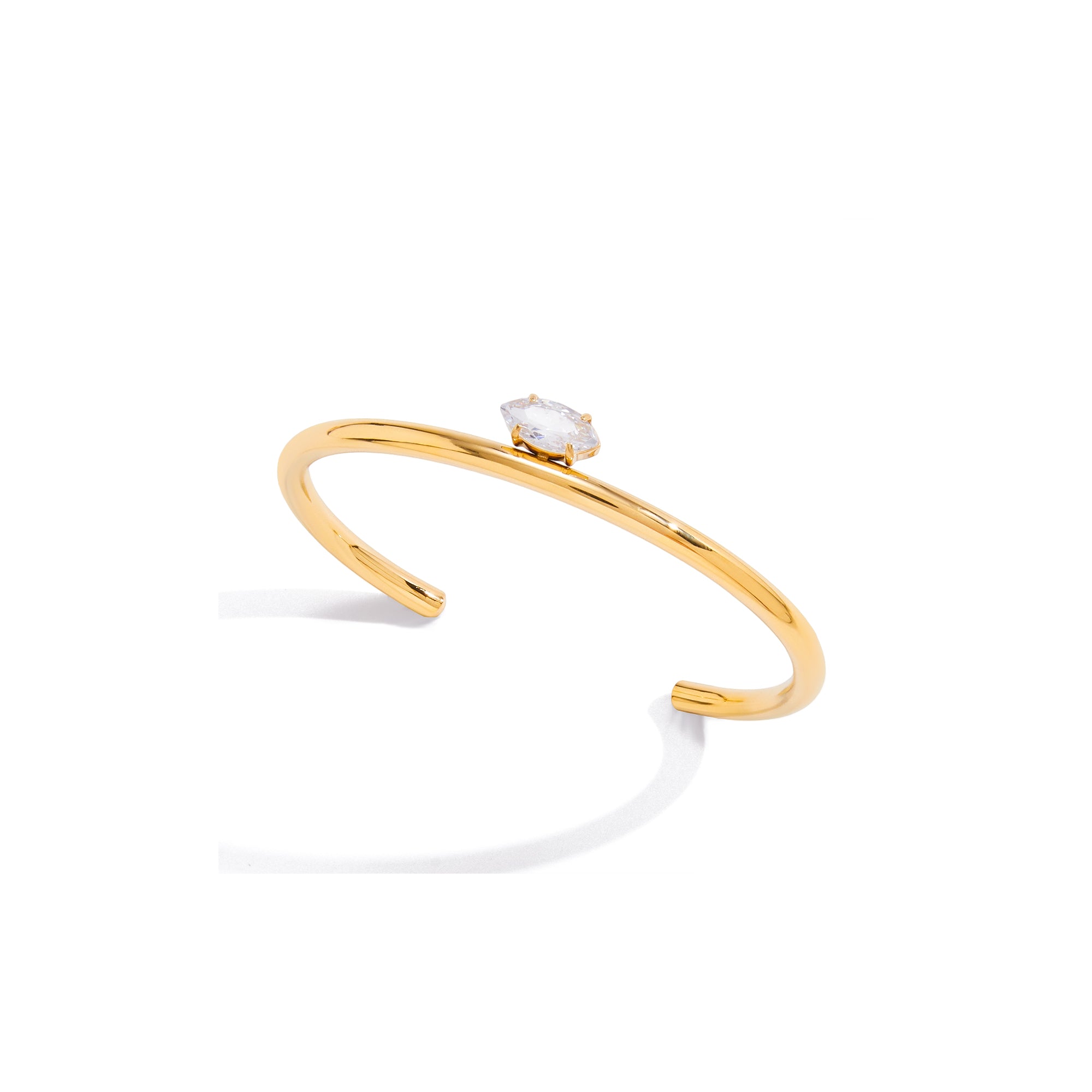 18K PVD Gold Plate Stainless Steel Bracelet Trendy Classic Horse Eye White Zircon Open Cuff Bangle