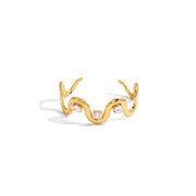 Fashion 18K Gold Plated Stainless Steel Wave Irregular Cuff Bangle Zircon Opening Bangle