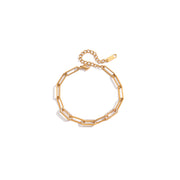 Wave Bar Round White CZ Stainless Steel 18K Gold Plated Classic Statement Link Chain Bracelet Gift for Women Daily Wear