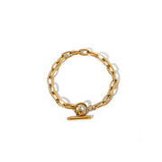 Gold Plated Simple Classic Gold Link Chain Paperclip Ot Toggle Stainless Steel Oval Bracelet