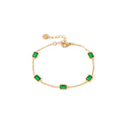 14K Gold Plated Stainless Steel Fine Chain Cubic Zirconia Jewelry Mulit Green Rectangle Bracelet