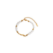 Glass Pearl Beads Chain Bracelet Jewelry Gift 18k Gold Plated Stainless Steel Simple Daily Bracelet for Women