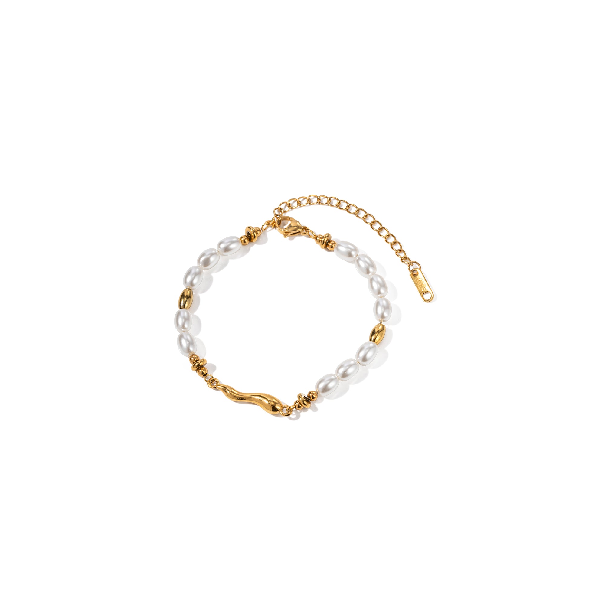 Glass Pearl Beads Chain Bracelet Jewelry Gift 18k Gold Plated Stainless Steel Simple Daily Bracelet for Women