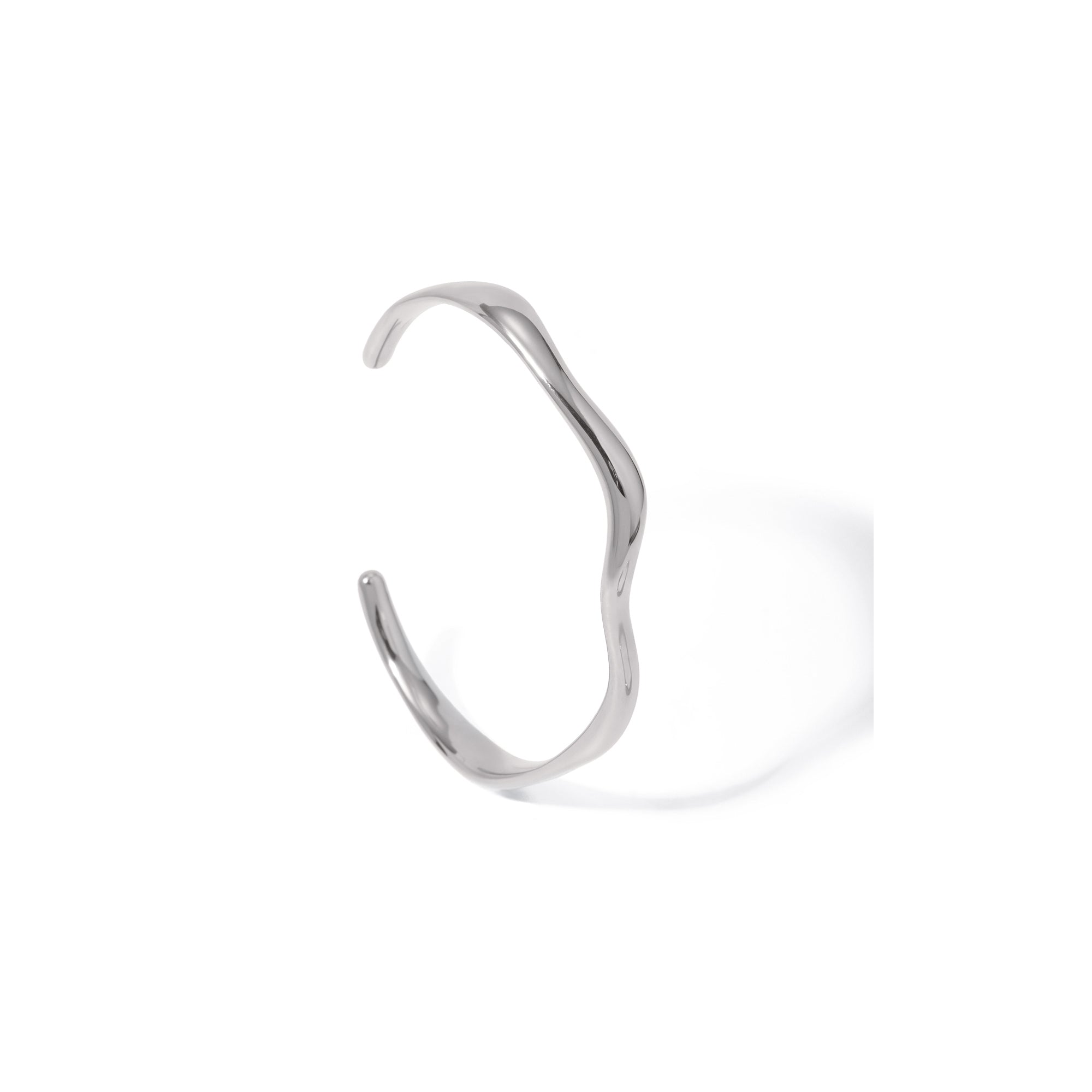 Stainless Steel Fine Wave Open Bangle Bracelet Minimalist Design