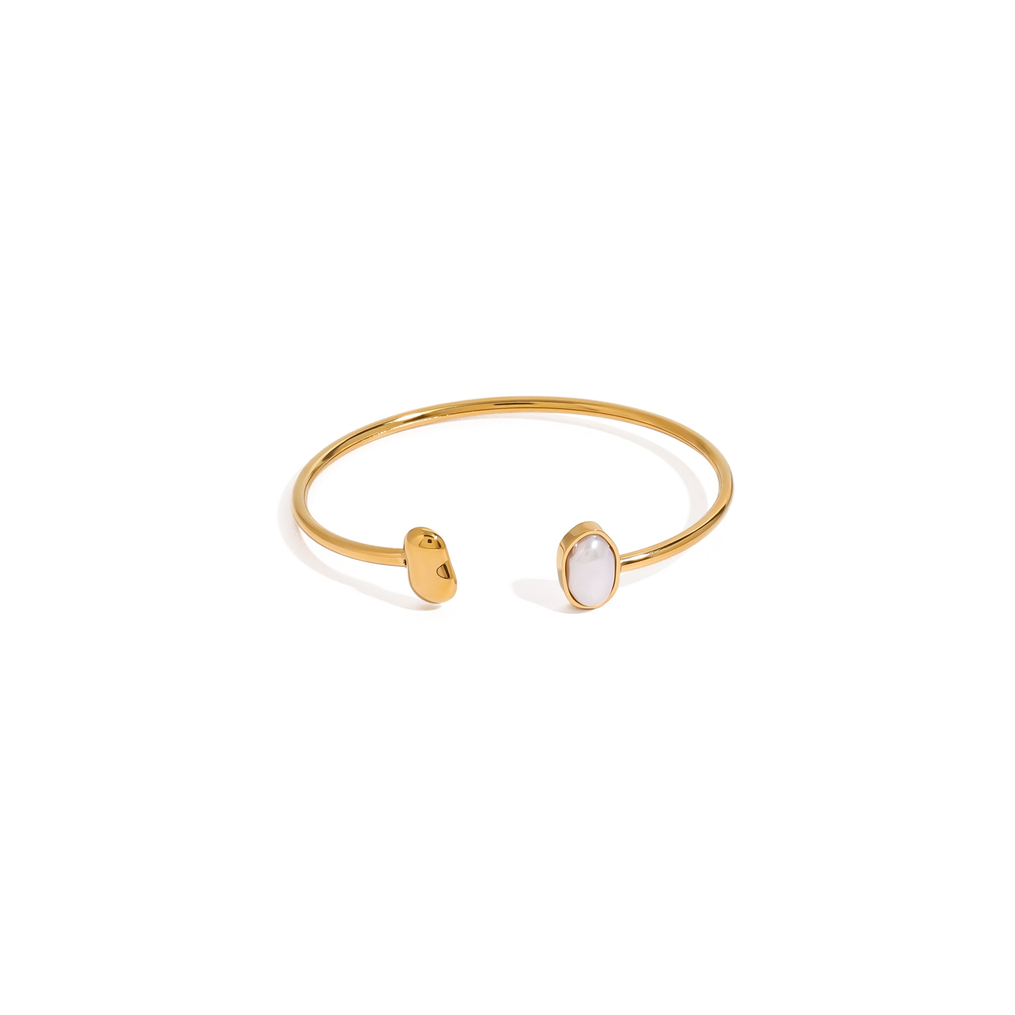 18k Gold Stainless Steel Pearl Spring Bangle Waterproof Tarnish Free Jewelry