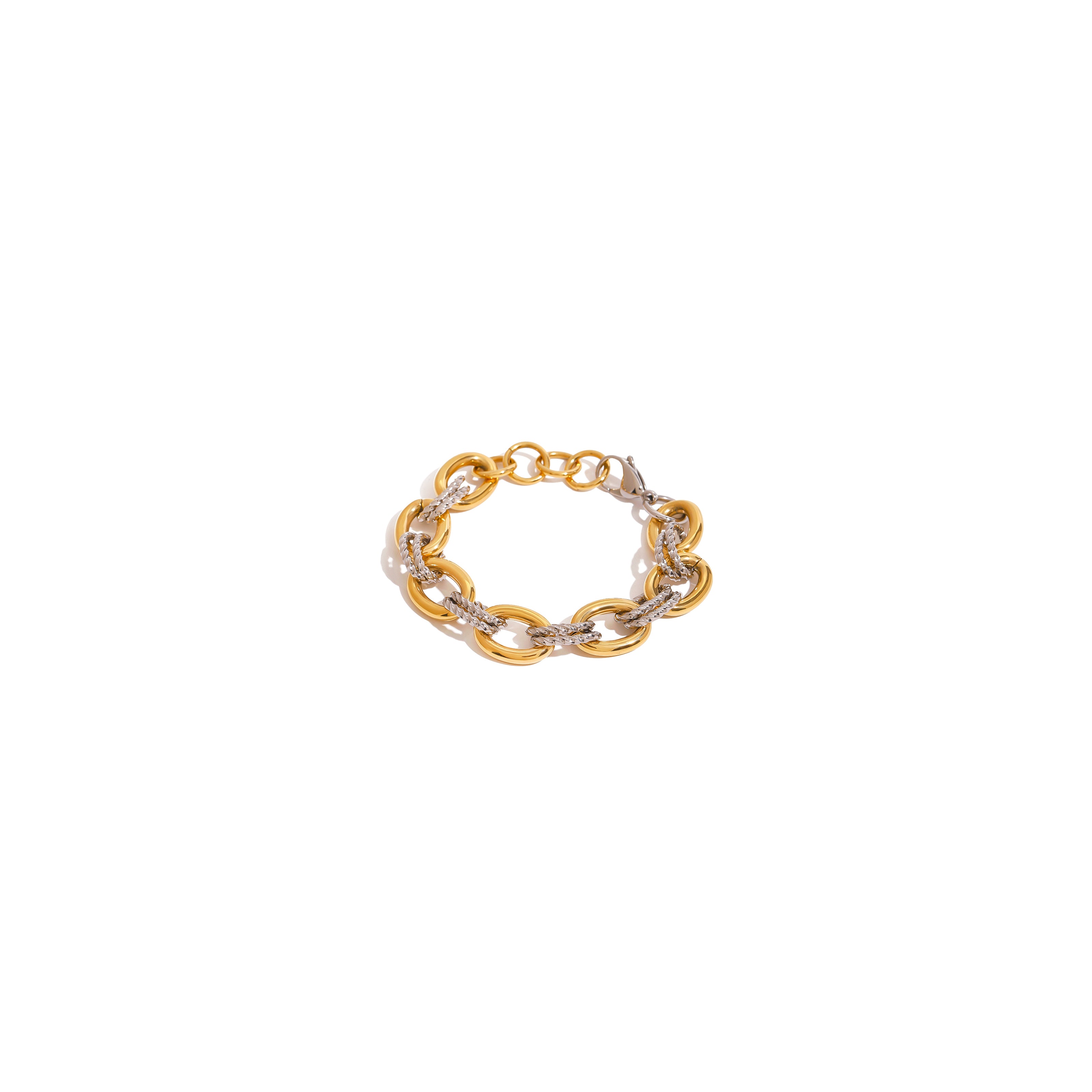 Minimalist 18K Gold and Stainless Steel Two Tone Color Matching Oval Smooth Twist Bracelets Necklaces