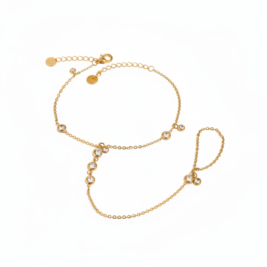 Celestial Butterfly Whisper 18K Gold Stainless Steel Pearl Finger Chain Minimalist Hand Chain Everyday Layered Arm Art
