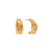 Tarnish Free Steel CC Shape Earring Stylish 18K Gold Plated White Zircon Hollow Hoop Earrings Zircon Ear Cuff