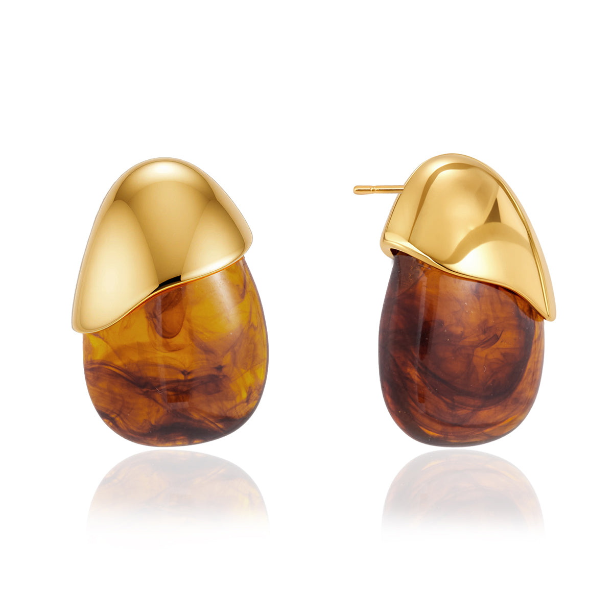 Women's Minimalist Style / 18K Gold Stainless Steel + Resin / Amber Gradient Waterdrop Earrings