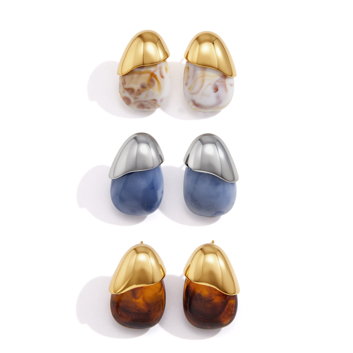 Women's Minimalist Style / 18K Gold Stainless Steel + Resin / Amber Gradient Waterdrop Earrings