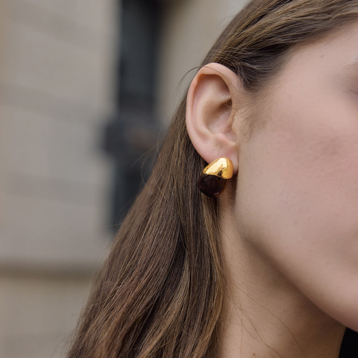 Women's Minimalist Style / 18K Gold Stainless Steel + Resin / Amber Gradient Waterdrop Earrings