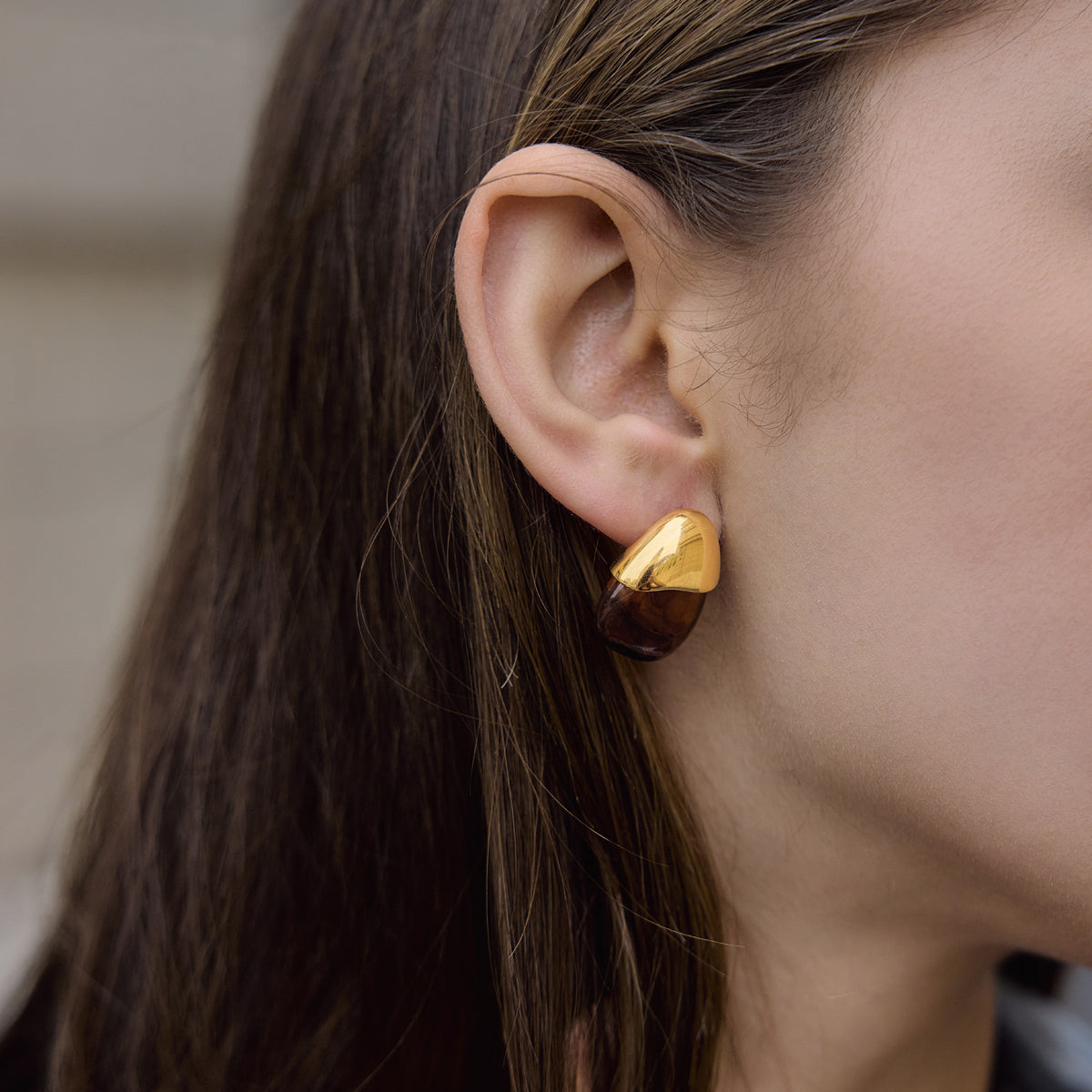Women's Minimalist Style / 18K Gold Stainless Steel + Resin / Amber Gradient Waterdrop Earrings