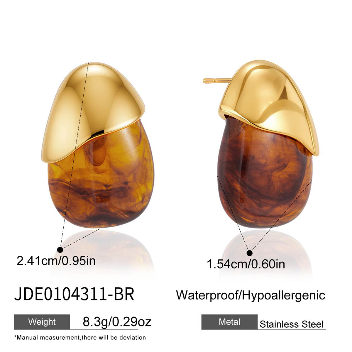 Women's Minimalist Style / 18K Gold Stainless Steel + Resin / Amber Gradient Waterdrop Earrings