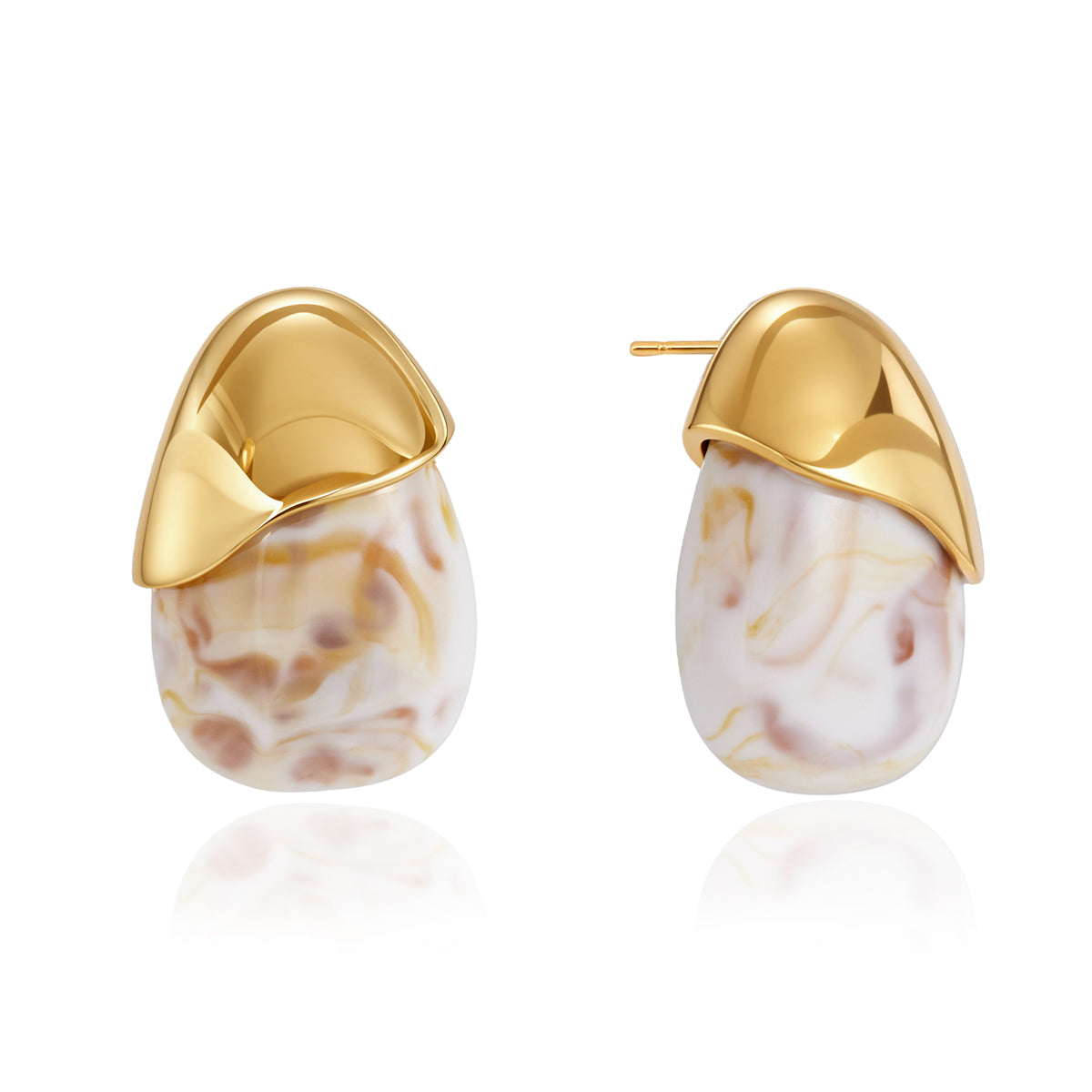 Women's Minimalist Style / 18K Gold Stainless Steel + Resin / Amber Gradient Waterdrop Earrings
