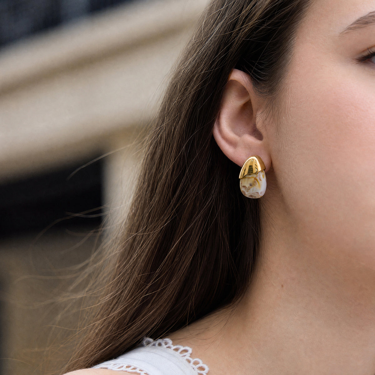 Women's Minimalist Style / 18K Gold Stainless Steel + Resin / Amber Gradient Waterdrop Earrings