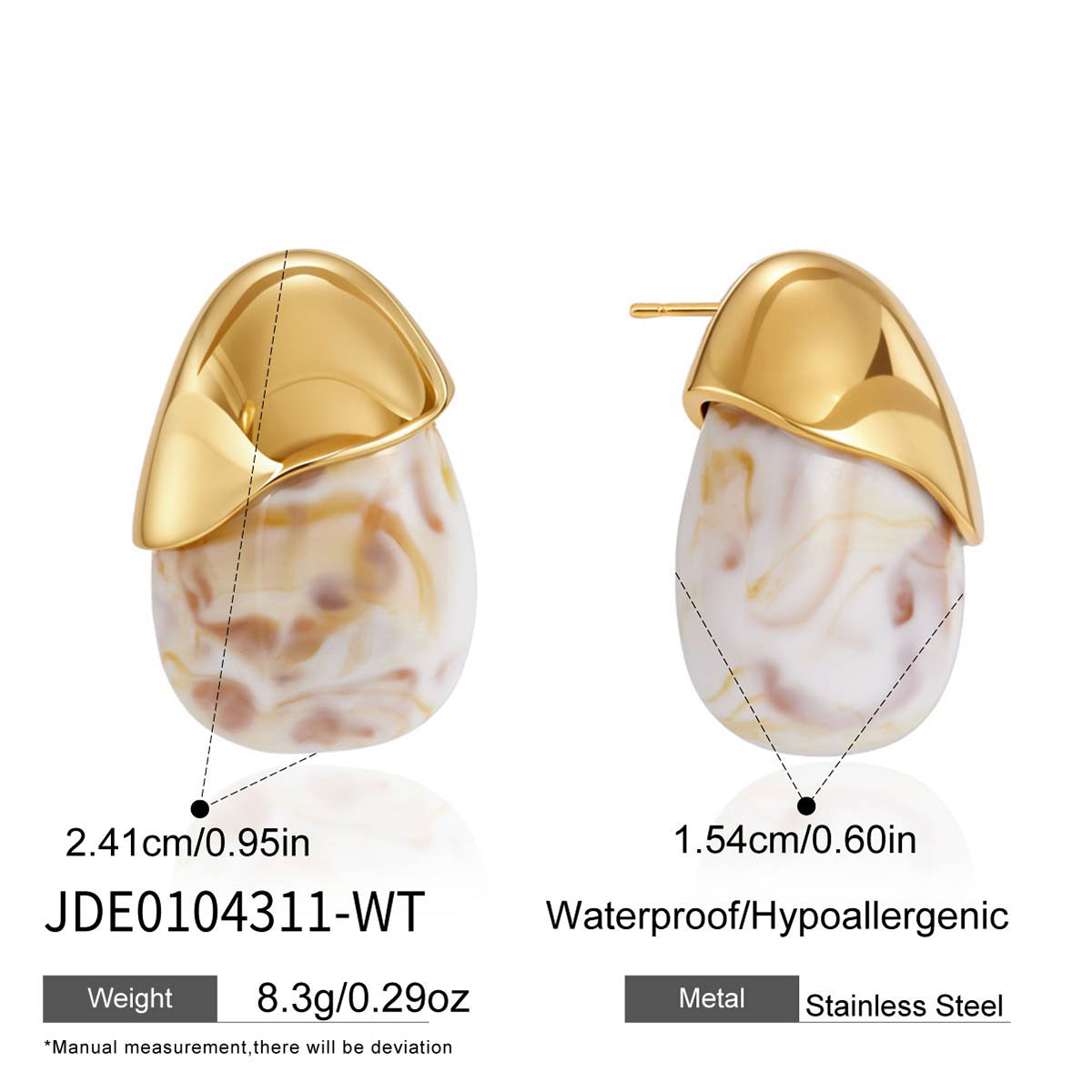 Women's Minimalist Style / 18K Gold Stainless Steel + Resin / Amber Gradient Waterdrop Earrings