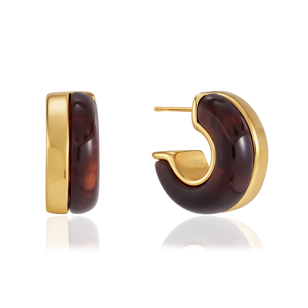 Women's Minimalist Style / Gold Stainless Steel + Resin / C-Shaped Stud Earrings