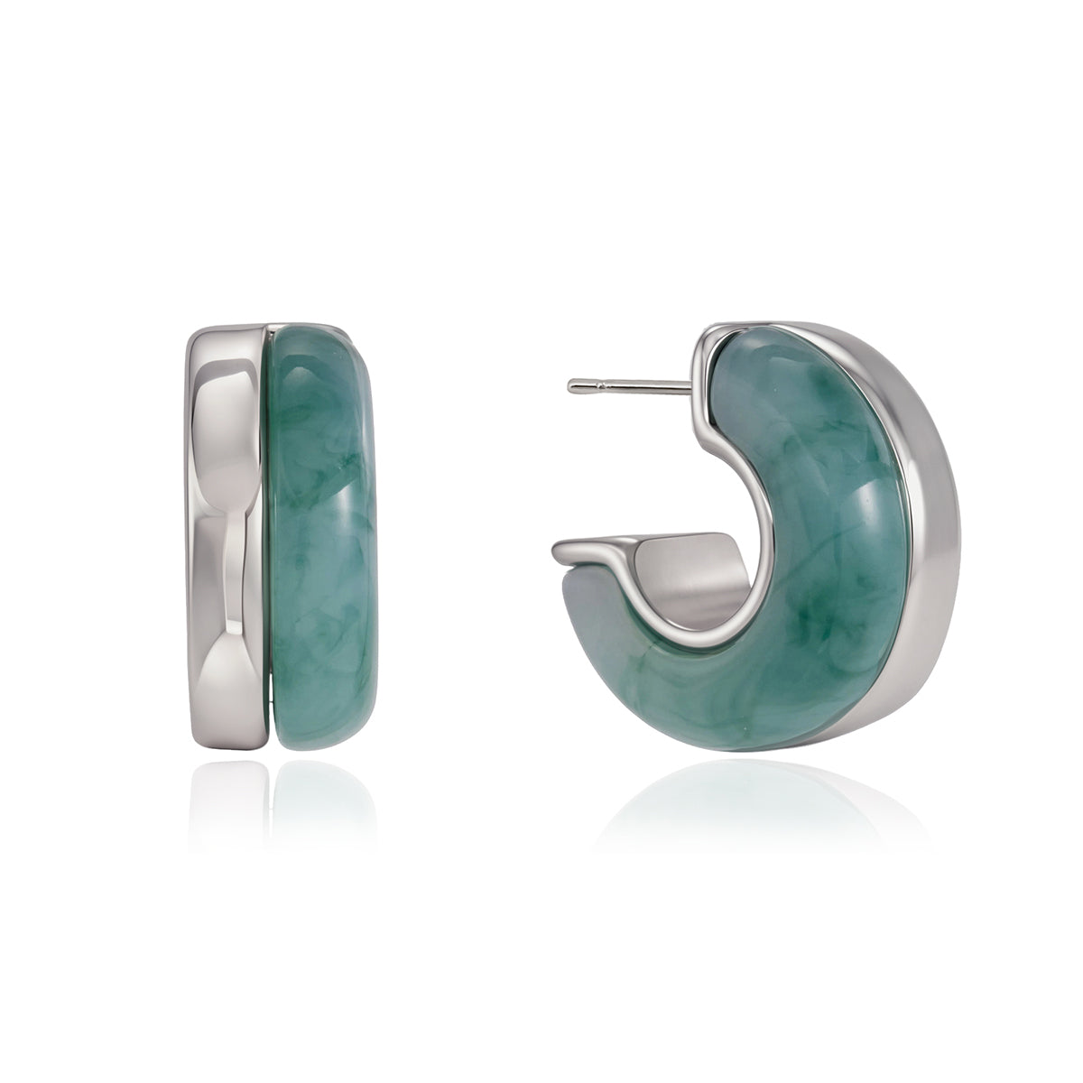 Women's Minimalist Style / Gold Stainless Steel + Resin / C-Shaped Stud Earrings