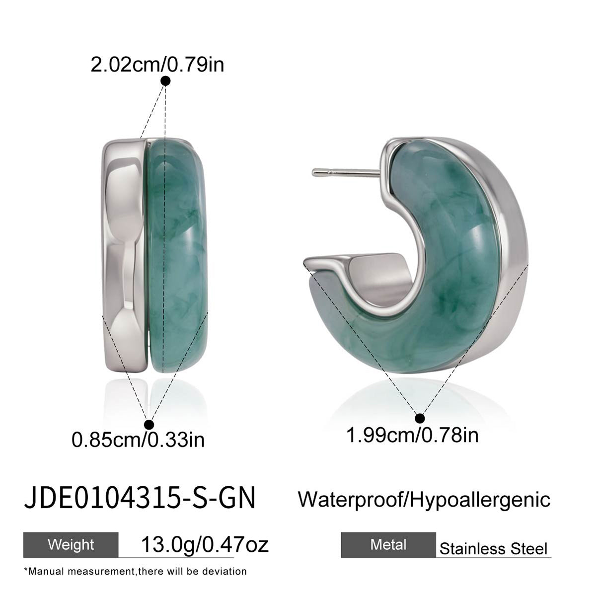 Women's Minimalist Style / Gold Stainless Steel + Resin / C-Shaped Stud Earrings