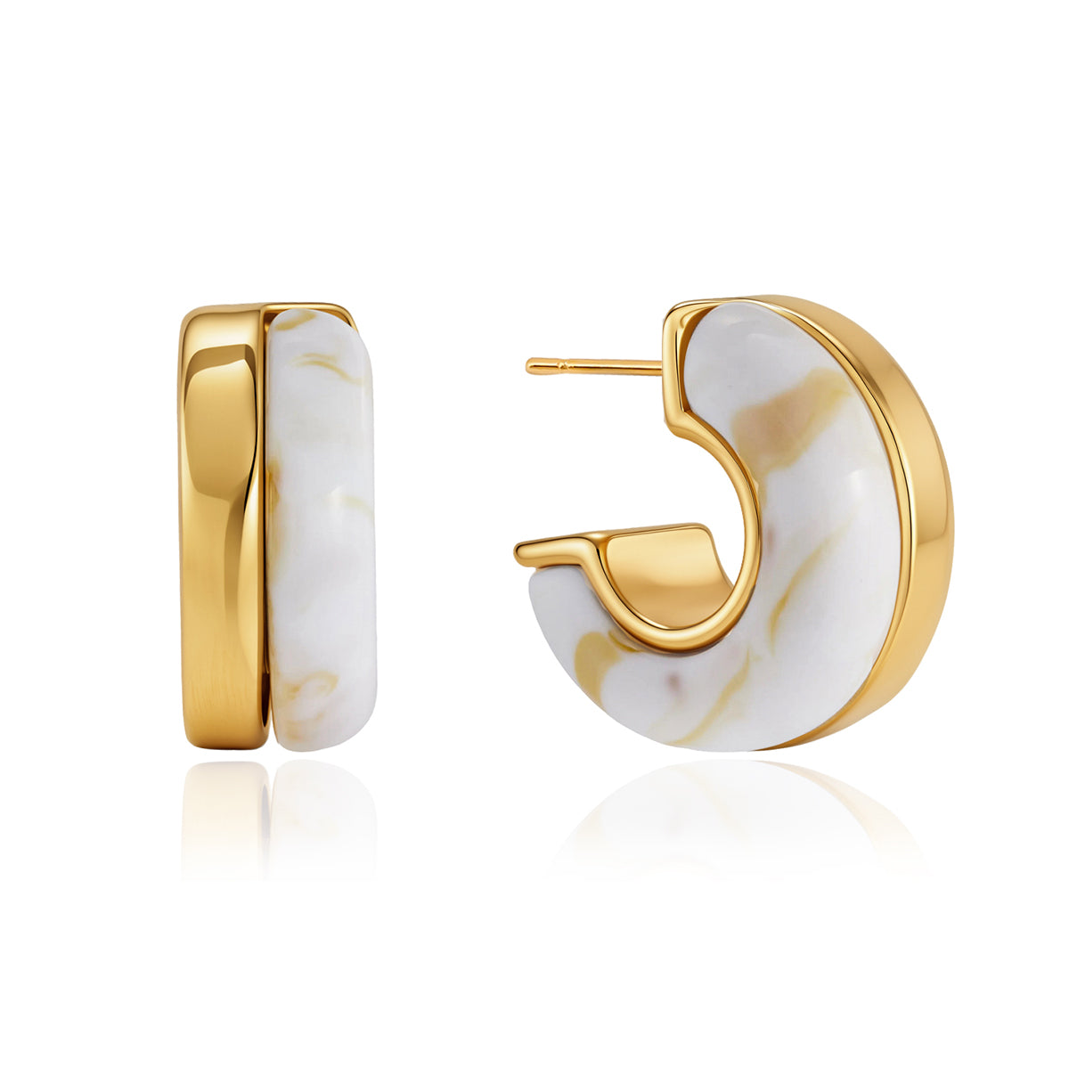 Women's Minimalist Style / Gold Stainless Steel + Resin / C-Shaped Stud Earrings