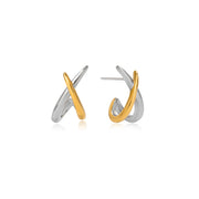 Classic Fashion Wish Bone Earring 18K Gold Stainless Steel Two Tone Silver Line Cross Wish Bone Earring Perfect for Gift