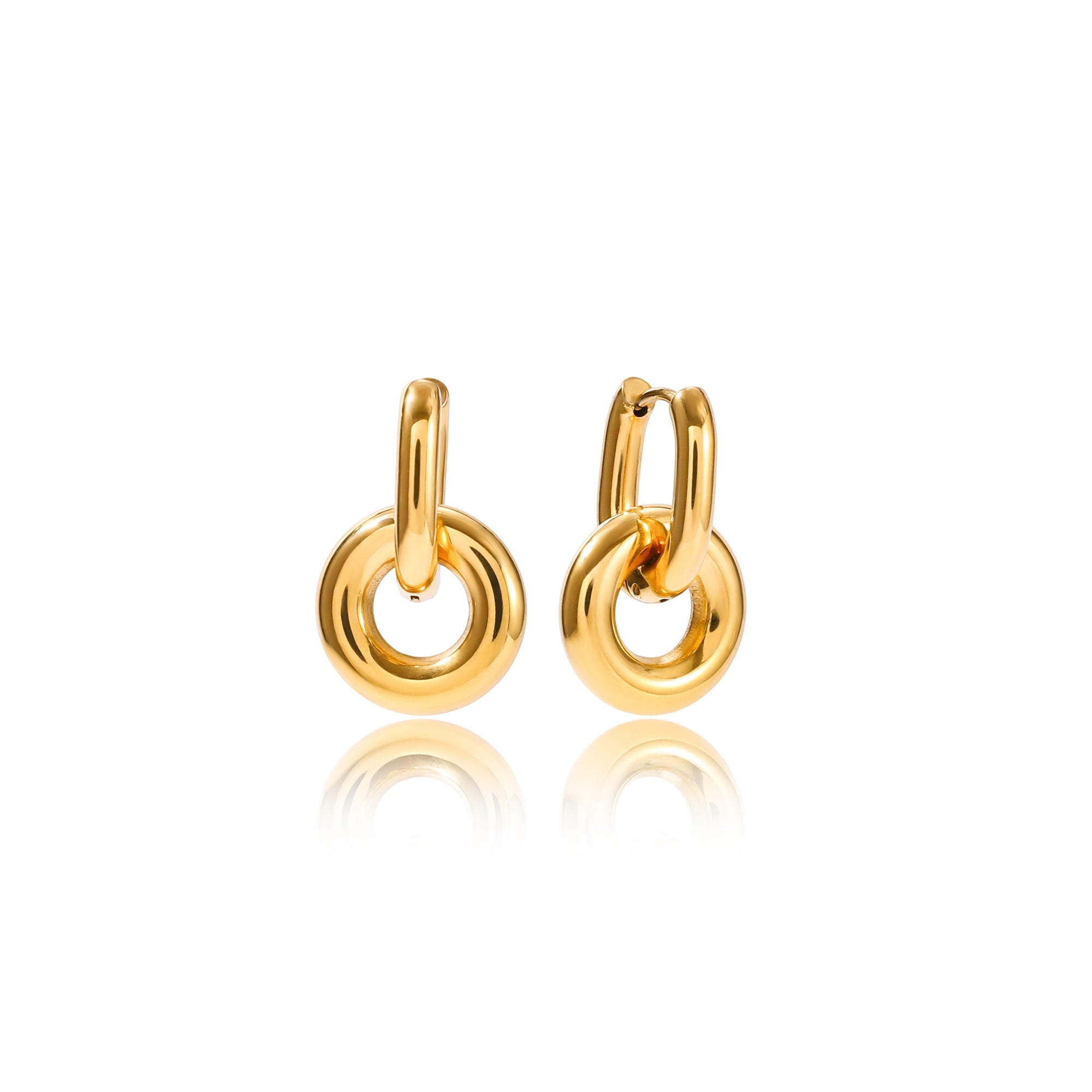 Two Tone Double Circle Drop Earrings - 18K PVD Plated Stainless Steel, 48h Shipping, No Minimum Order