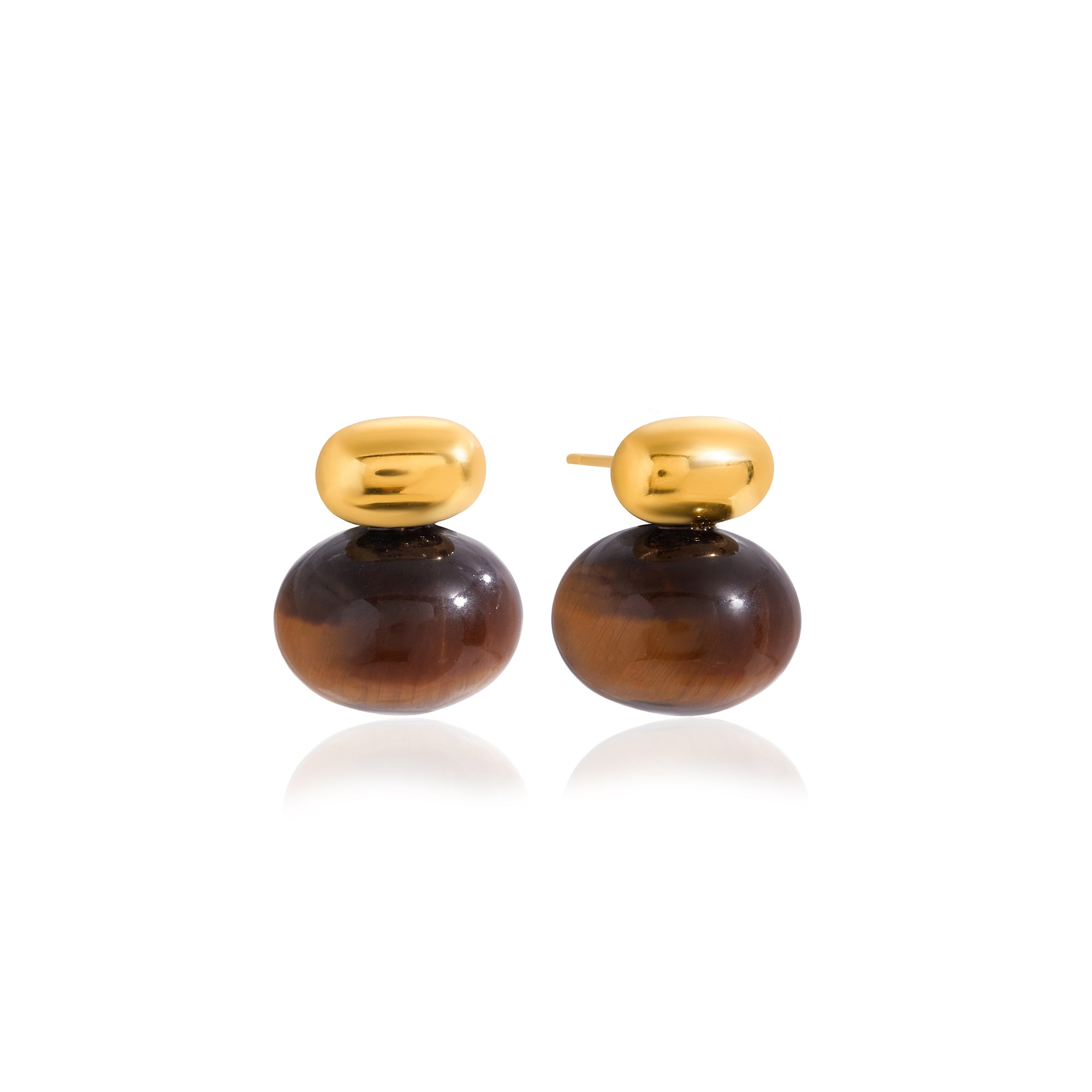 Classic Retro Tiger Eye Earring 18K Gold Stainless Steel Natural Stone Earring Chunky Oval Tiger Eye Stone Earrings