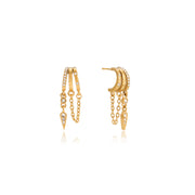 Delicate Tassel Earring 18K Gold Stainless Steel Crystal Three Layer Hollow CC Chain Tassel Cone Shaped Earrings