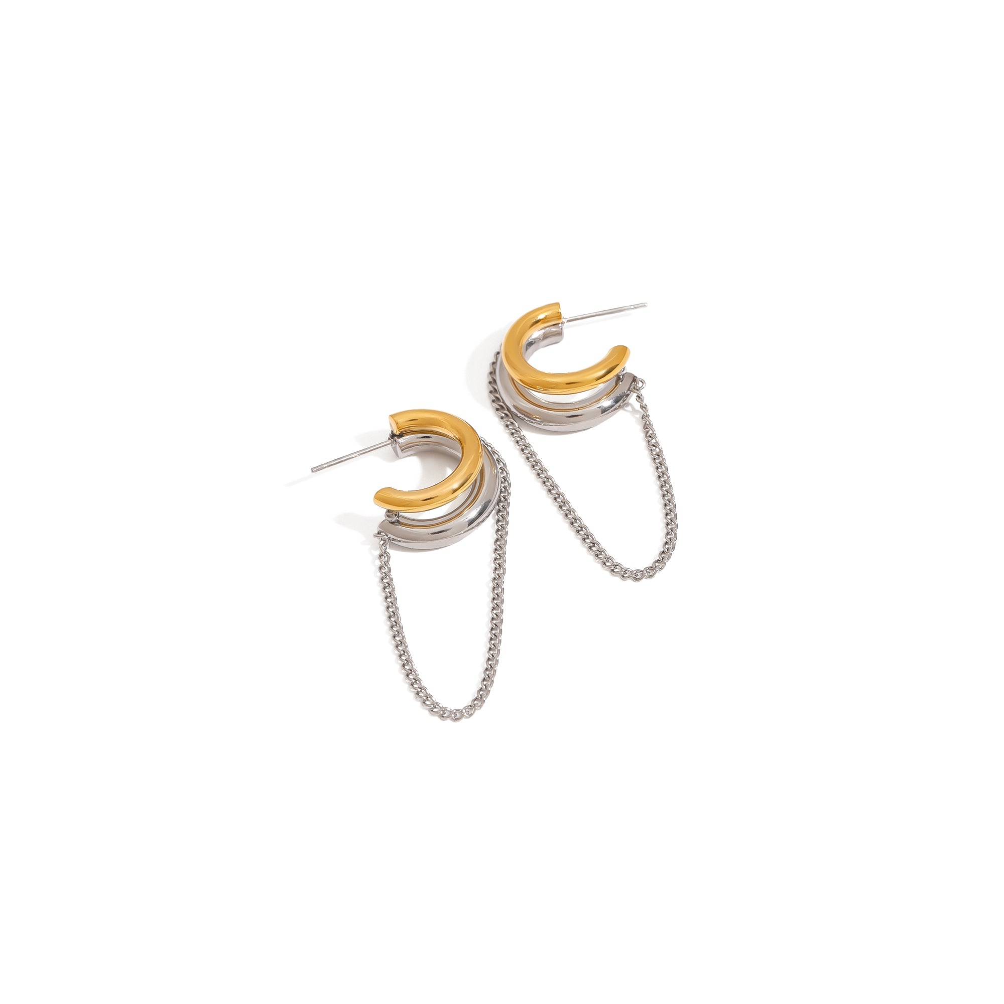 Modern Minimalist Chain Jewelry 18K Gold Plated Two Tone Stainless Steel Earring Tassel Earrings